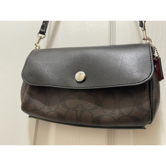 Coach Leather Crossbody Bag Purse Signature Red Black F59534 Reversible - Picture 1 of 16